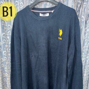 U.S. Polo Assn Sweater Pullover Navy Blue Old Money Cloth Heathered Cardigan